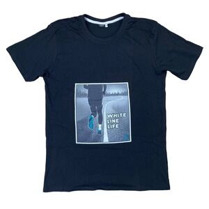 White Line Life T Shirt Mens Medium Running Theme Graphics Black Gray Road‎ GCT